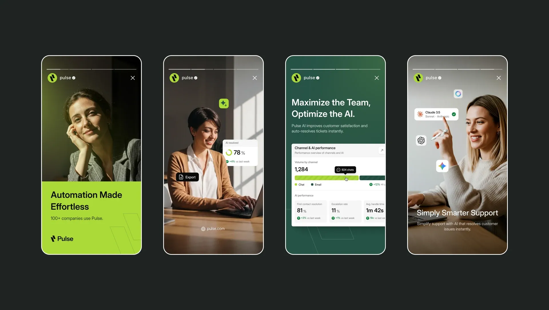 Pulse — Vertical campaign designs combining people and product screens